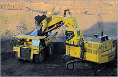 Komatsu mining machinery operating in the Kuzbass, or the Kuznetsk Basin, Russia's largest coal mining area
