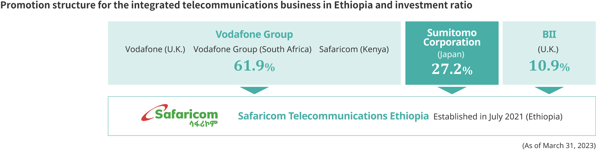 Promotion structure for the integrated telecommunications business in Ethiopia and investment ratio