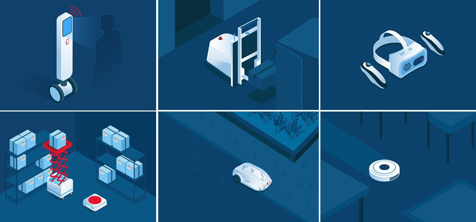 Different use-cases: customer service robots, hospital robots, AR/VR, logistics robots, lawnmowers and vacuum cleaners