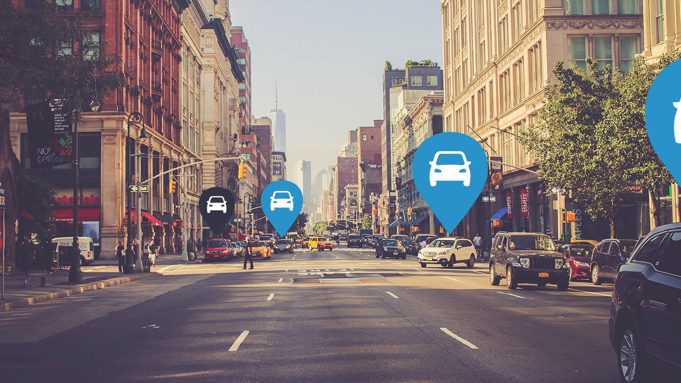 A city road overlaid with car icons
