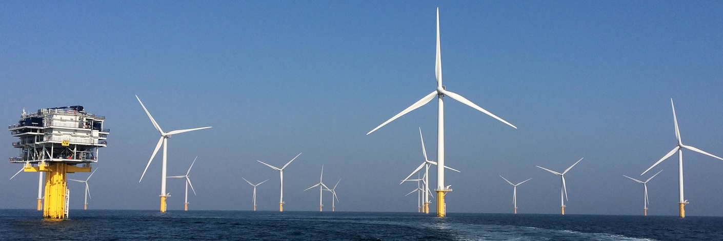 A wind farm out at sea