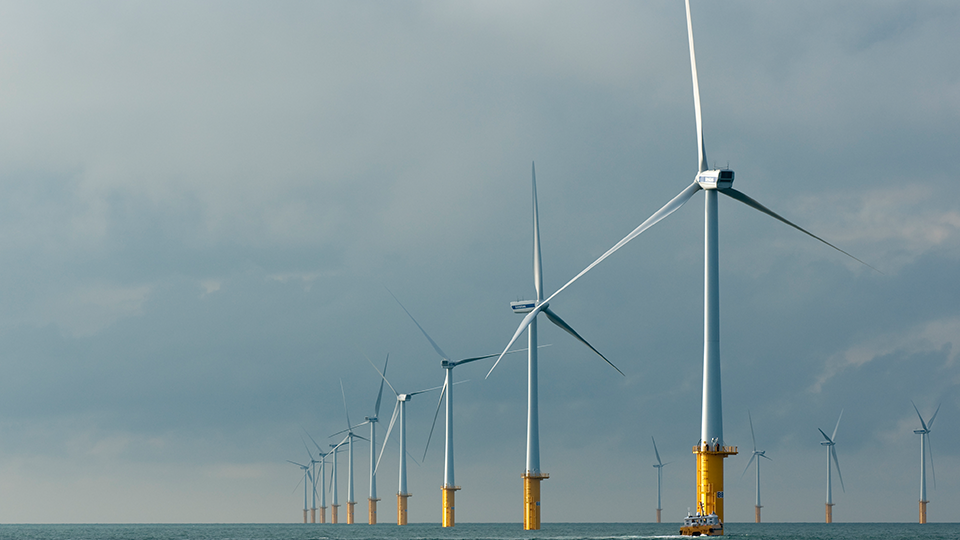 A wind farm out at sea