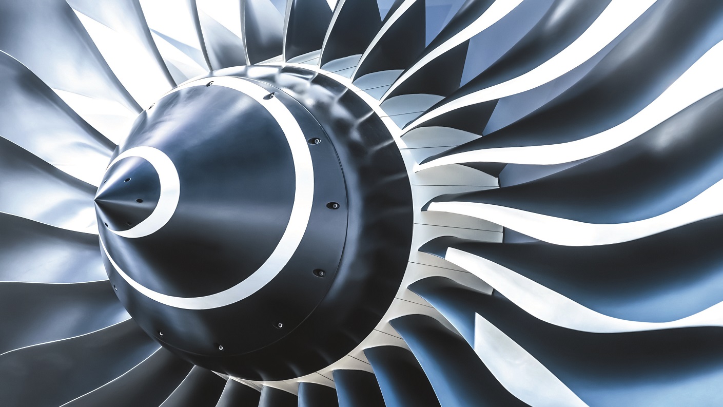 Close up of an aeroplane's engine turbine