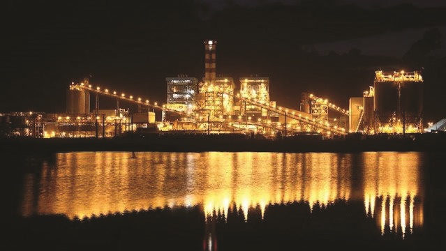 Night time view of mining infrastructure