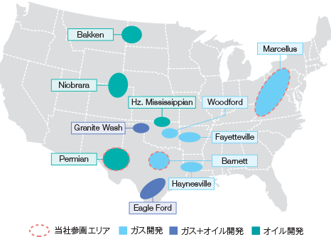 北米における主なシェールガス・オイルの開発拠点