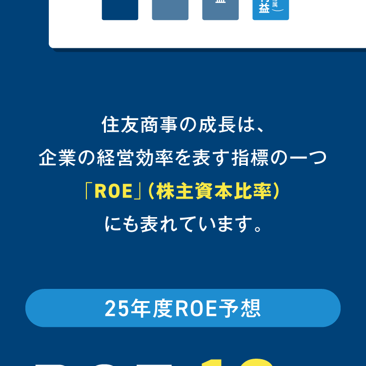 住友商事の成長は、企業の経営効率を表す指標の一つ「ROE」（株主資本比率）にも表れています。【25年度ROE予想】