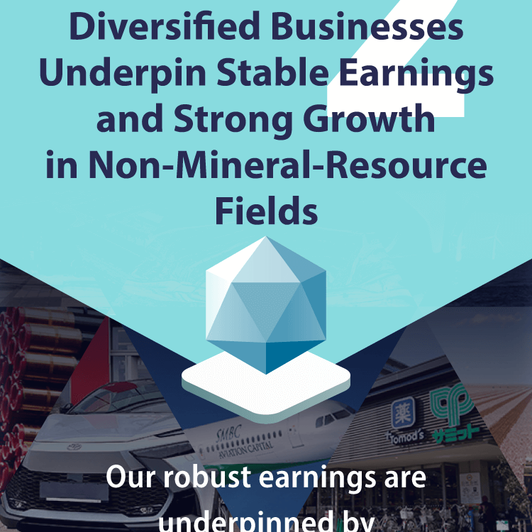 Diversified businesses underpin stable earnings and strong growth in non-mineral-resource fields Our robust earnings are underpinned by "diversified businesses."