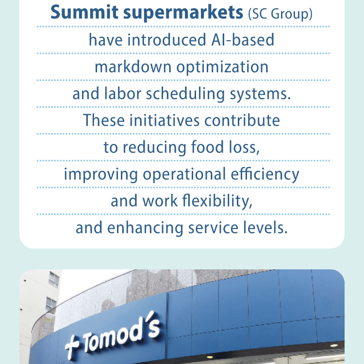 Summit supermarkets (SC Group) have introduced AI-based markdown optimization and labor scheduling systems. These initiatives contribute to reducing food loss, improving operational efficiency and work flexibility, and enhancing service levels.